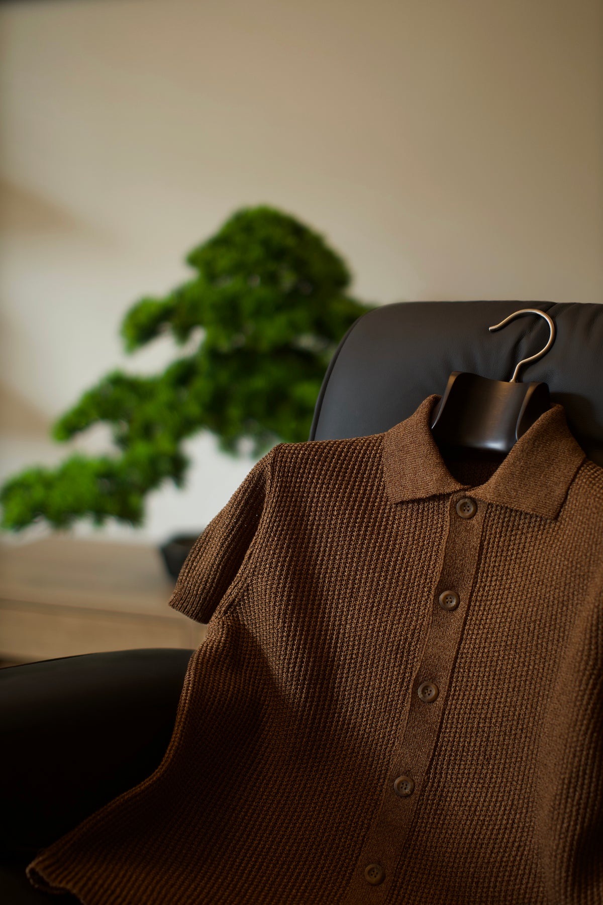Brown Knit Button Polo Shirt