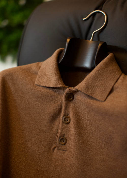 Brown Long Sleeve Lambswool Polo Shirt