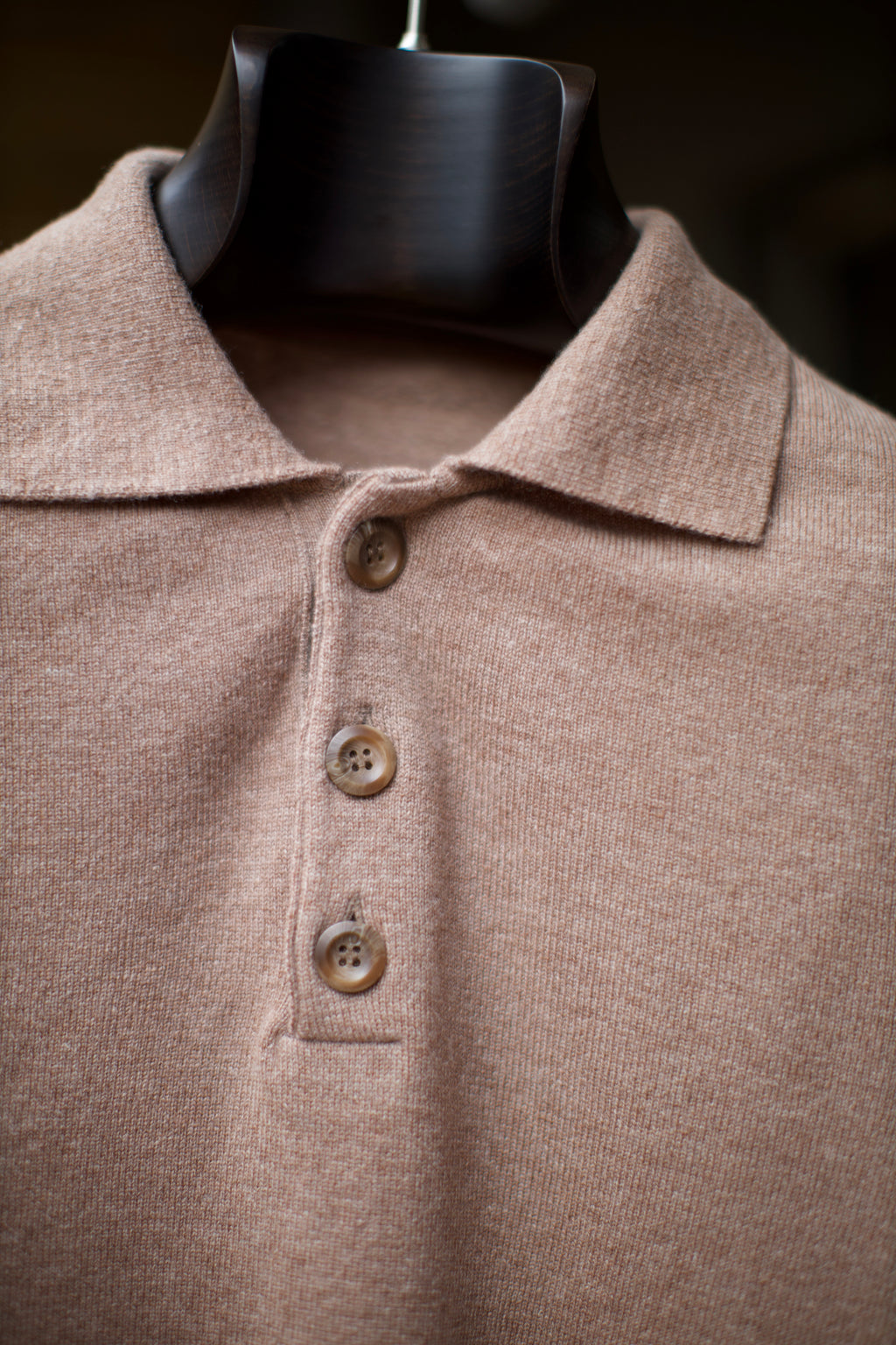 Brown Long Sleeve Lambswool Polo Shirt