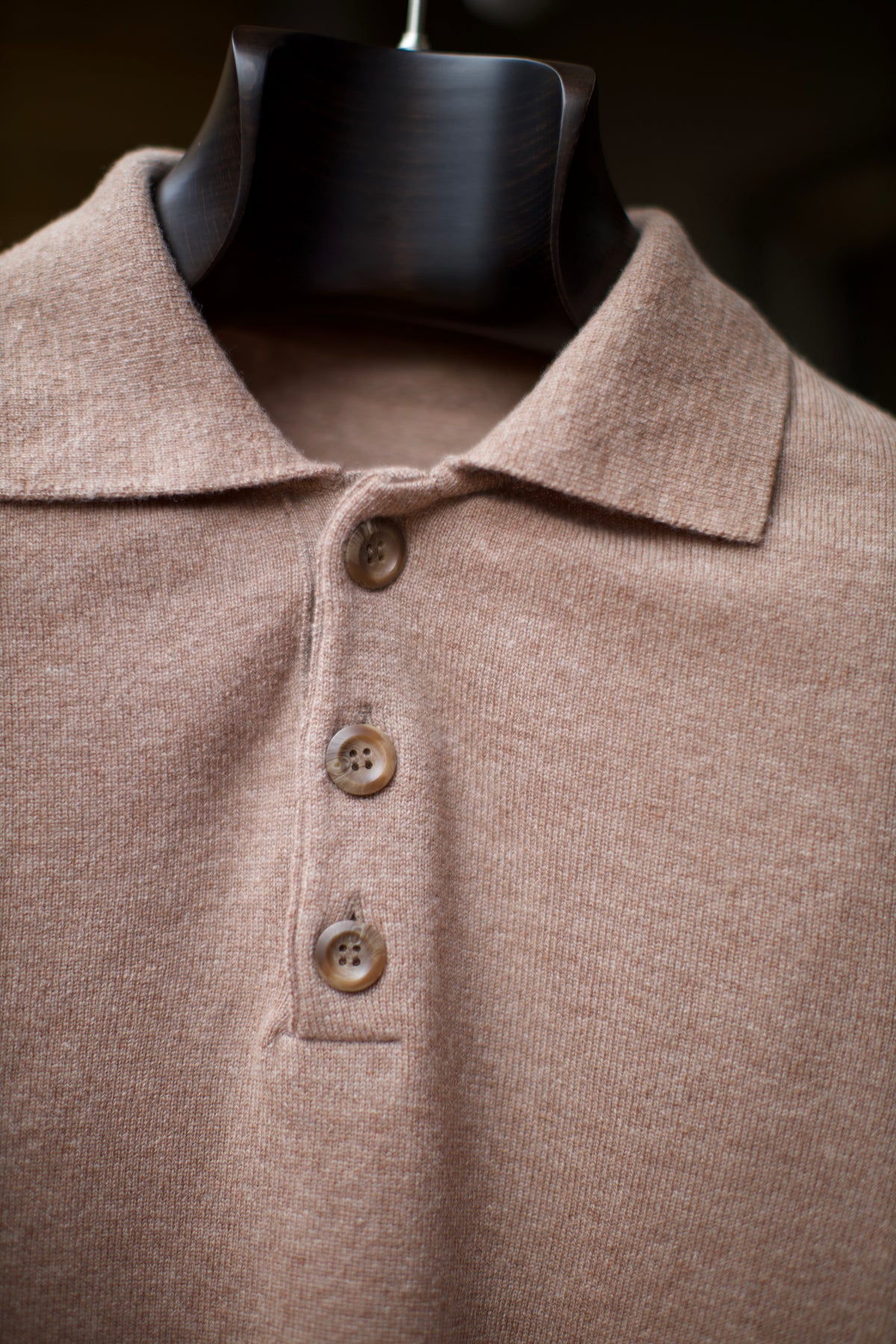 Brown Long Sleeve Lambswool Polo Shirt
