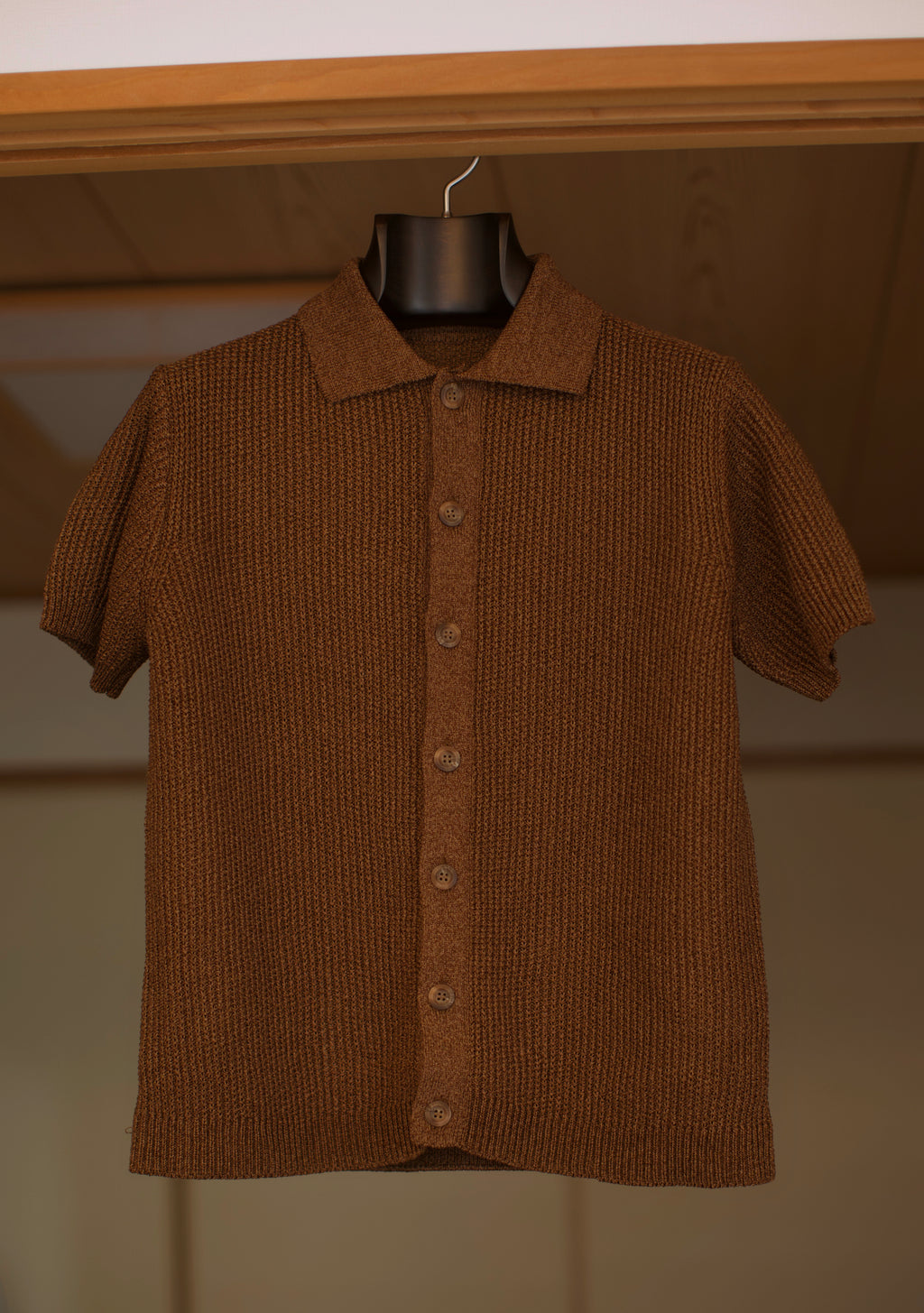 Brown Knit Button Polo Shirt