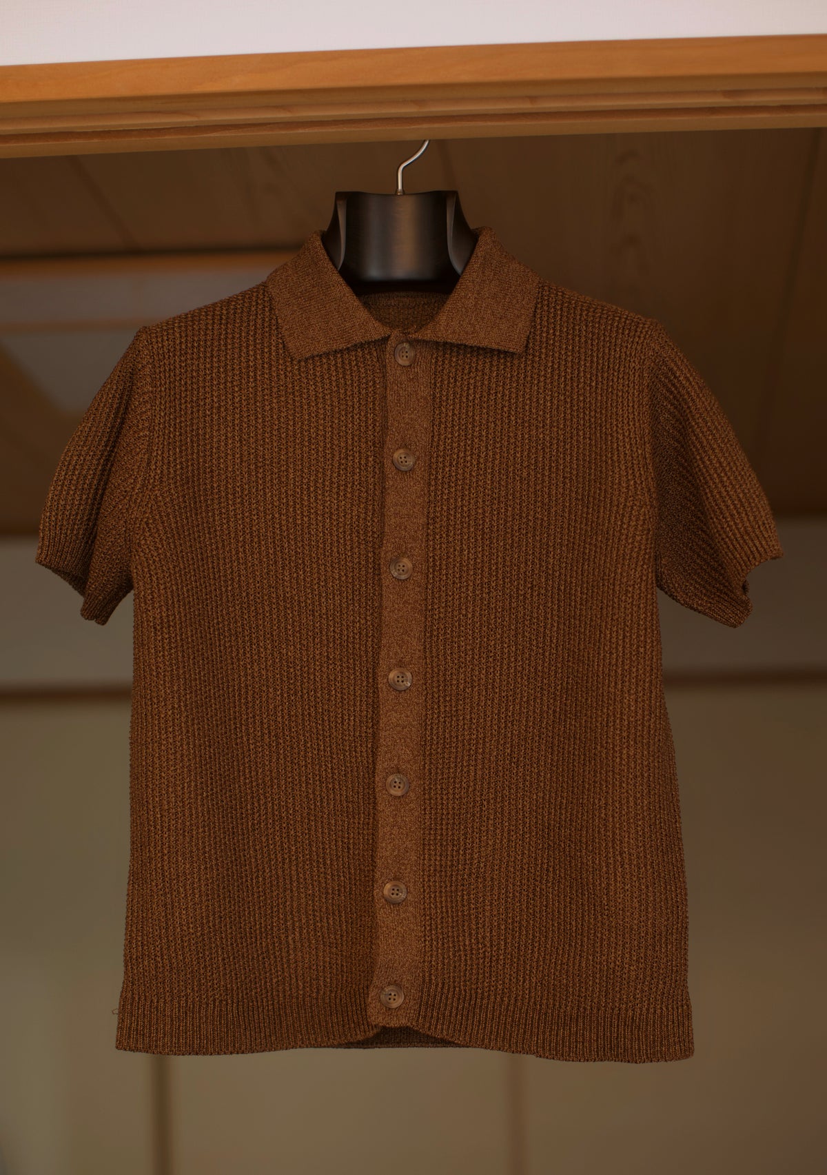 Brown Knit Button Polo Shirt