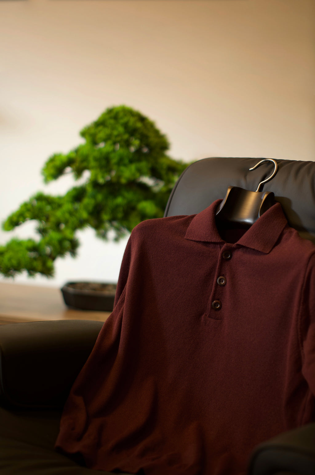 Burgundy Long Sleeve Lambswool Polo Shirt