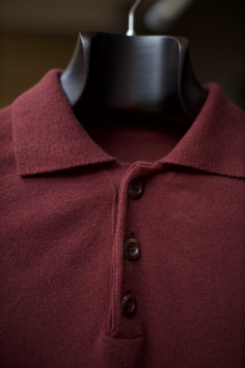 Burgundy Long Sleeve Lambswool Polo Shirt