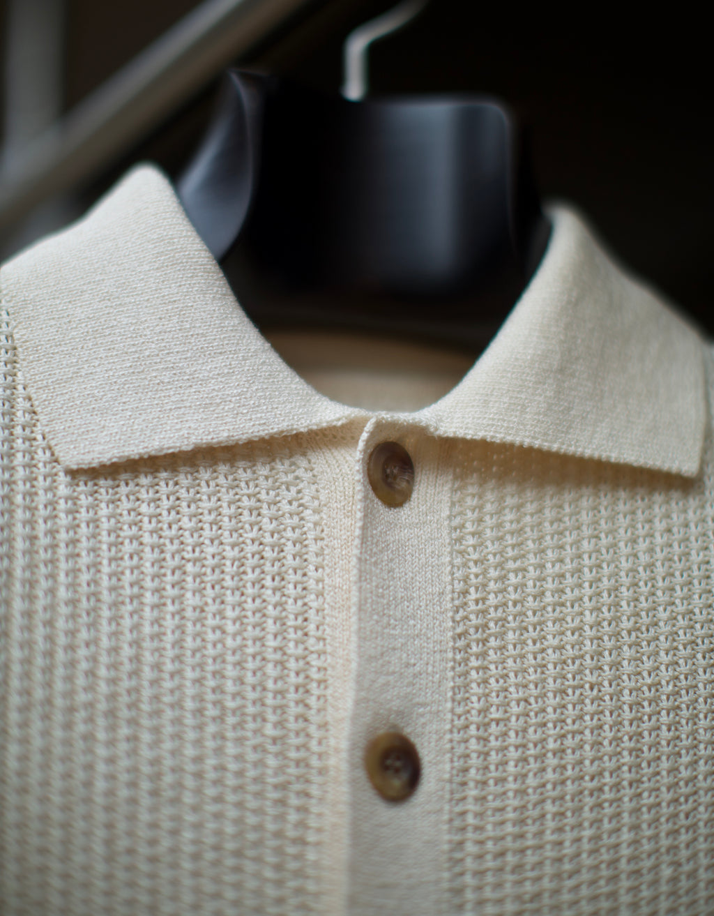 Beige Knit Button Polo Shirt