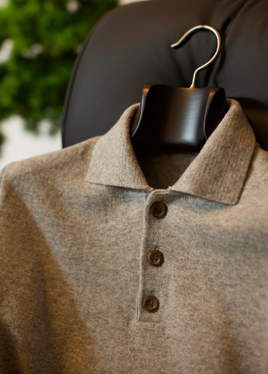 Gray Long Sleeve Lambswool Polo Shirt