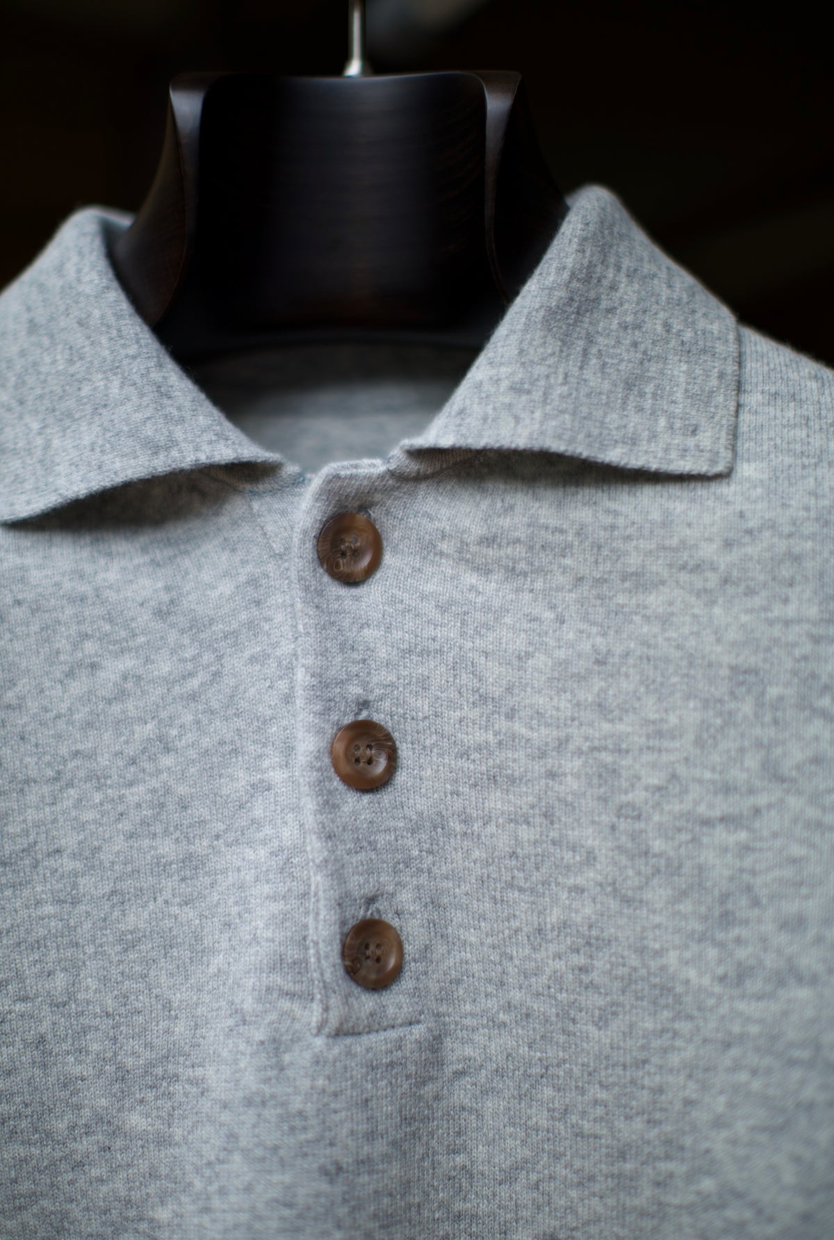 Gray Long Sleeve Lambswool Polo Shirt
