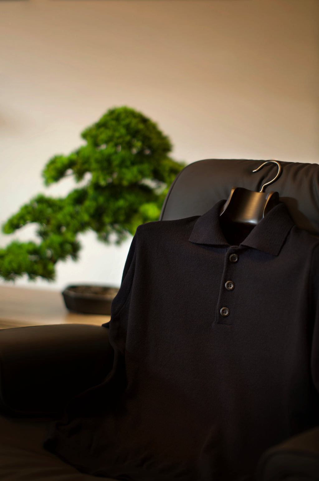 Navy Long Sleeve Lambswool Polo Shirt