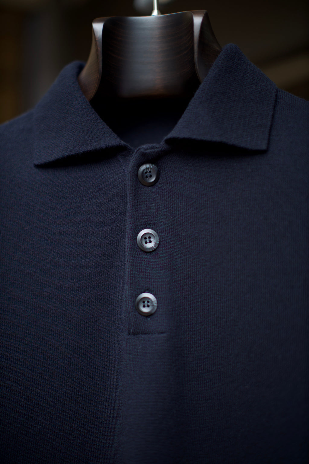 Navy Long Sleeve Lambswool Polo Shirt