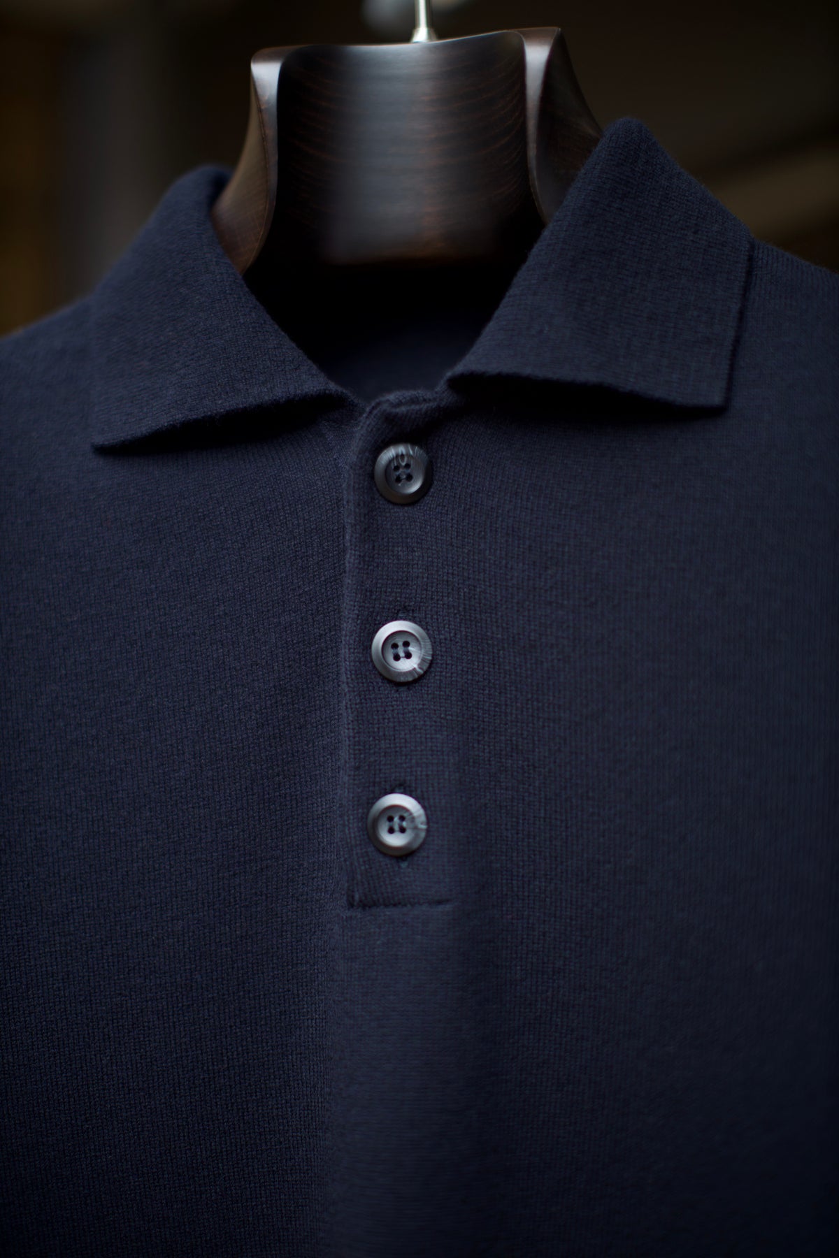 Navy Long Sleeve Lambswool Polo Shirt